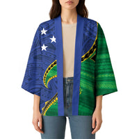Solomon Islands Independence Day 1978 Personalised Kimono Polynesian Pattern with Flag Style - Polynesian Pride