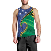 Solomon Islands Independence Day 1978 Personalised Men Tank Top Polynesian Pattern with Flag Style