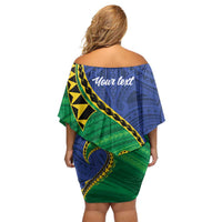 Solomon Islands Independence Day 1978 Personalised Off Shoulder Short Dress Polynesian Pattern with Flag Style