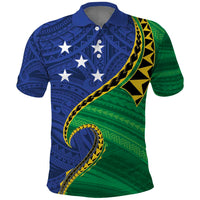 Solomon Islands Independence Day 1978 Personalised Polo Shirt Polynesian Pattern with Flag Style