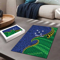 Solomon Islands Independence Day 1978 Personalised Puzzle Polynesian Pattern with Flag Style - Polynesian Pride