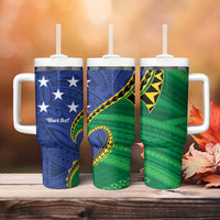 Solomon Islands Independence Day 1978 Personalised Tumbler With Handle Polynesian Pattern with Flag Style