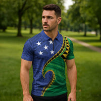Solomon Islands Independence Day 1978 Personalised Zipper Polo Shirt Polynesian Pattern with Flag Style - Polynesian Pride