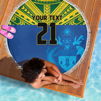 Solomon Islands Rugby Custom Beach Blanket Simple Coat of arm Polynesian Pattern
