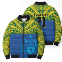 Solomon Islands Rugby Custom Bomber Puffer Jacket Simple Coat of arm Polynesian Pattern - Polynesian Pride