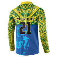 Solomon Islands Rugby Custom Button Sweatshirt Simple Coat of arm Polynesian Pattern