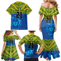 Solomon Islands Rugby Custom Family Matching Mermaid Dress and Hawaiian Shirt Simple Coat of arm Polynesian Pattern