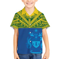 Solomon Islands Rugby Custom Family Matching Off Shoulder Maxi Dress and Hawaiian Shirt Simple Coat of arm Polynesian Pattern