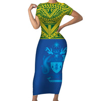 Solomon Islands Rugby Custom Family Matching Short Sleeve Bodycon Dress and Hawaiian Shirt Simple Coat of arm Polynesian Pattern