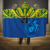 Solomon Islands Rugby Custom Hooded Blanket Simple Coat of arm Polynesian Pattern