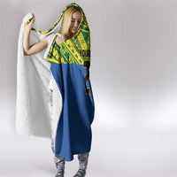 Solomon Islands Rugby Custom Hooded Blanket Simple Coat of arm Polynesian Pattern