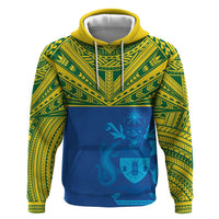 Solomon Islands Rugby Custom Hoodie Simple Coat of arm Polynesian Pattern