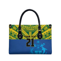 Solomon Islands Rugby Custom Leather Bag Simple Coat of arm Polynesian Pattern - Polynesian Pride