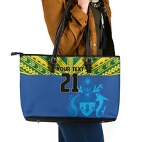 Solomon Islands Rugby Custom Leather Tote Bag Simple Coat of arm Polynesian Pattern LT9 - Polynesian Pride