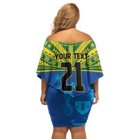 Solomon Islands Rugby Custom Off Shoulder Short Dress Simple Coat of arm Polynesian Pattern