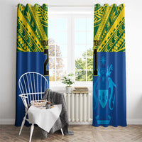 Solomon Islands Rugby Custom Window Curtain Simple Coat of arm Polynesian Pattern