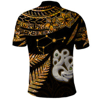 Maori Polo Shirt Matariki Stars Manaia with Paua Shell Gold LT9 - Polynesian Pride