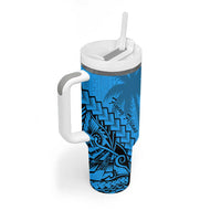 Blue Fiji Rugby Tumbler With Handle Kaiviti Fijian Tribal World Cup LT9 - Polynesian Pride
