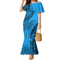 Custom Fiji Rugby Mermaid Dress Kaiviti Fijian Tribal World Cup Blue No1 LT9 Women Blue - Polynesian Pride
