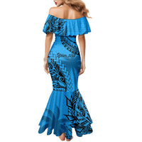 Custom Fiji Rugby Mermaid Dress Kaiviti Fijian Tribal World Cup Blue No1 LT9 - Polynesian Pride