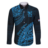 Fiji Rugby Family Matching Off Shoulder Maxi Dress and Hawaiian Shirt Kaiviti Fijian Tribal World Cup Blue No2 LT9 Dad's Shirt - Long Sleeve Blue - Polynesian Pride