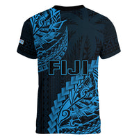 Fiji Rugby Women V Neck T Shirt Kaiviti Fijian Tribal World Cup Blue No2 LT9 - Polynesian Pride