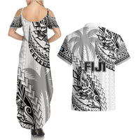 Fiji Rugby Couples Matching Summer Maxi Dress and Hawaiian Shirt Kaiviti Fijian Tribal World Cup White LT9 - Polynesian Pride