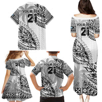 Custom Fiji Rugby Family Matching Puletasi Dress and Hawaiian Shirt Kaiviti Fijian Tribal World Cup White LT9 - Polynesian Pride