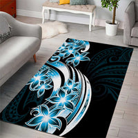 Plumeria Tribal Tattoo Area Rug Blue Polynesian Pattern
