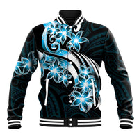 Plumeria Tribal Tattoo Baseball Jacket Blue Polynesian Pattern