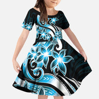 Plumeria Tribal Tattoo Family Matching Off The Shoulder Long Sleeve Dress and Hawaiian Shirt Blue Polynesian Pattern
