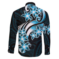 Plumeria Tribal Tattoo Family Matching Off Shoulder Short Dress and Hawaiian Shirt Blue Polynesian Pattern