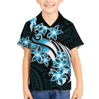 Plumeria Tribal Tattoo Family Matching Short Sleeve Bodycon Dress and Hawaiian Shirt Blue Polynesian Pattern LT9 Son's Shirt Blue - Polynesian Pride