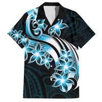 Plumeria Tribal Tattoo Family Matching Tank Maxi Dress and Hawaiian Shirt Blue Polynesian Pattern