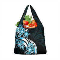 Plumeria Tribal Tattoo Grocery Bag Blue Polynesian Pattern