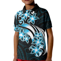 Plumeria Tribal Tattoo Kid Polo Shirt Blue Polynesian Pattern