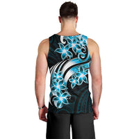 Plumeria Tribal Tattoo Men Tank Top Blue Polynesian Pattern