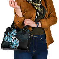 Plumeria Tribal Tattoo Shoulder Handbag Blue Polynesian Pattern