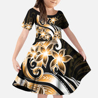 Plumeria Tribal Tattoo Family Matching Long Sleeve Bodycon Dress and Hawaiian Shirt Gold Polynesian Pattern LT9 Daughter's Dress Gold - Polynesian Pride