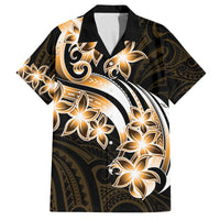 Plumeria Tribal Tattoo Family Matching Off Shoulder Short Dress and Hawaiian Shirt Gold Polynesian Pattern