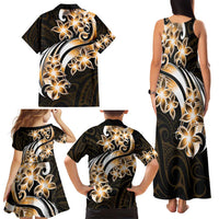 Plumeria Tribal Tattoo Family Matching Tank Maxi Dress and Hawaiian Shirt Gold Polynesian Pattern