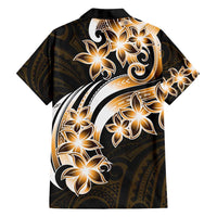 Plumeria Tribal Tattoo Family Matching Tank Maxi Dress and Hawaiian Shirt Gold Polynesian Pattern