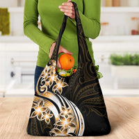 Plumeria Tribal Tattoo Grocery Bag Gold Polynesian Pattern