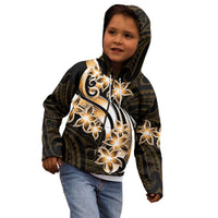 Plumeria Tribal Tattoo Kid Hoodie Gold Polynesian Pattern