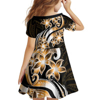 Plumeria Tribal Tattoo Kid Short Sleeve Dress Gold Polynesian Pattern