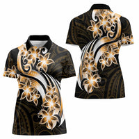 Plumeria Tribal Tattoo Women Polo Shirt Gold Polynesian Pattern