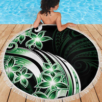 Plumeria Tribal Tattoo Beach Blanket Green Polynesian Pattern