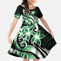 Plumeria Tribal Tattoo Family Matching Long Sleeve Bodycon Dress and Hawaiian Shirt Green Polynesian Pattern LT9 Daughter's Dress Green - Polynesian Pride