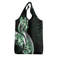 Plumeria Tribal Tattoo Grocery Bag Green Polynesian Pattern