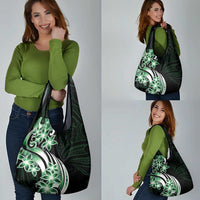 Plumeria Tribal Tattoo Grocery Bag Green Polynesian Pattern